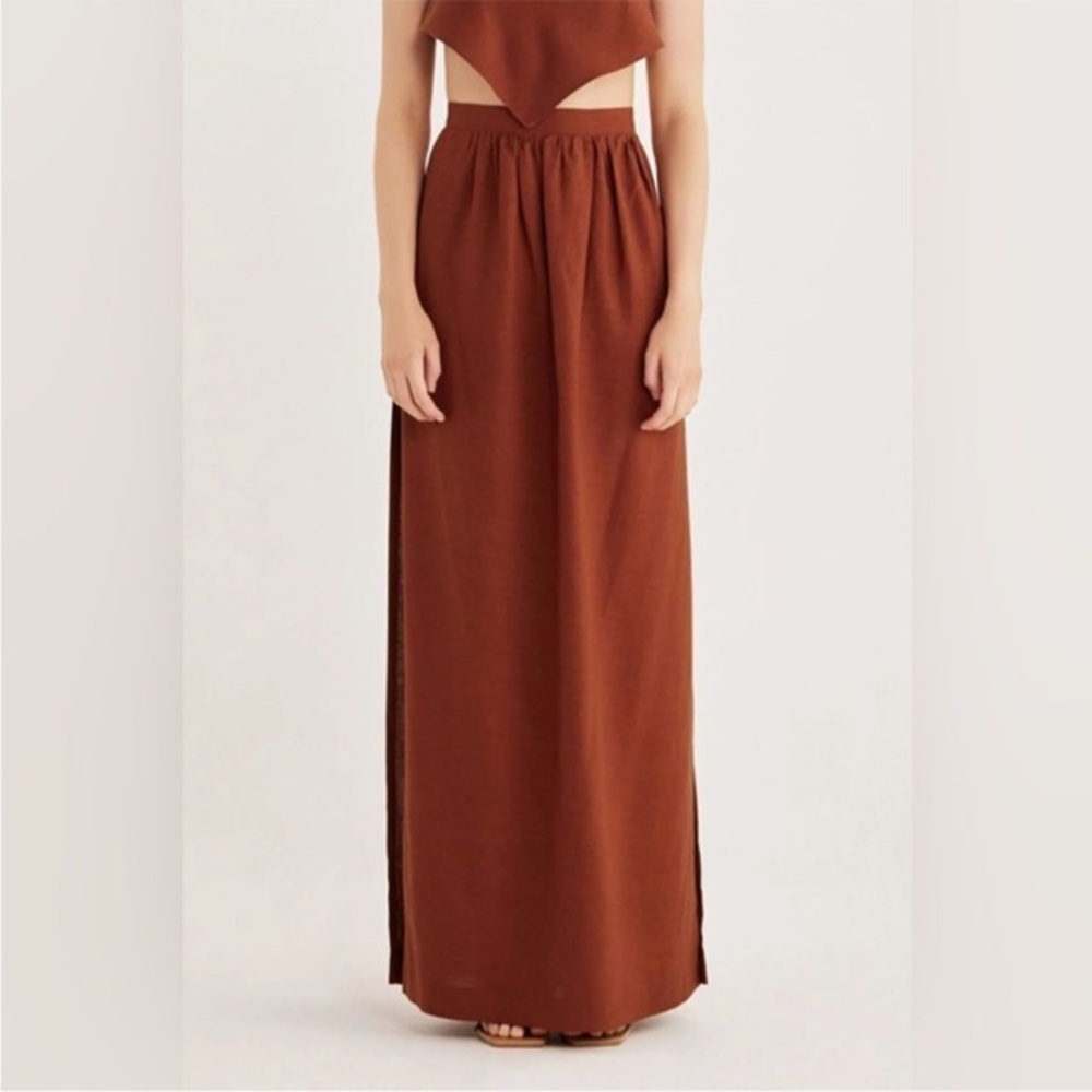 Rumer NWT Sz Small Rust Colored Linen Blend, Side Slits Maxi Skirt Ret $289